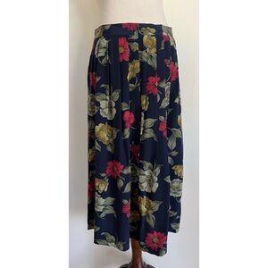 Vintage 90s Alfred Dunner Dark Floral Midi Skirt 100% Silk A Line Sz XL Navy